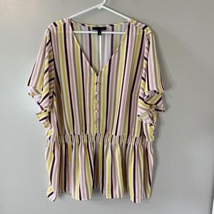 Lane Bryant Flutter Sleeve Babydoll Top Multicolor Stripe Blouse Size 26